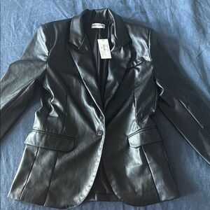 NONchalant Black Blazer Sleek Formal Design - Faux Leather NWT XS